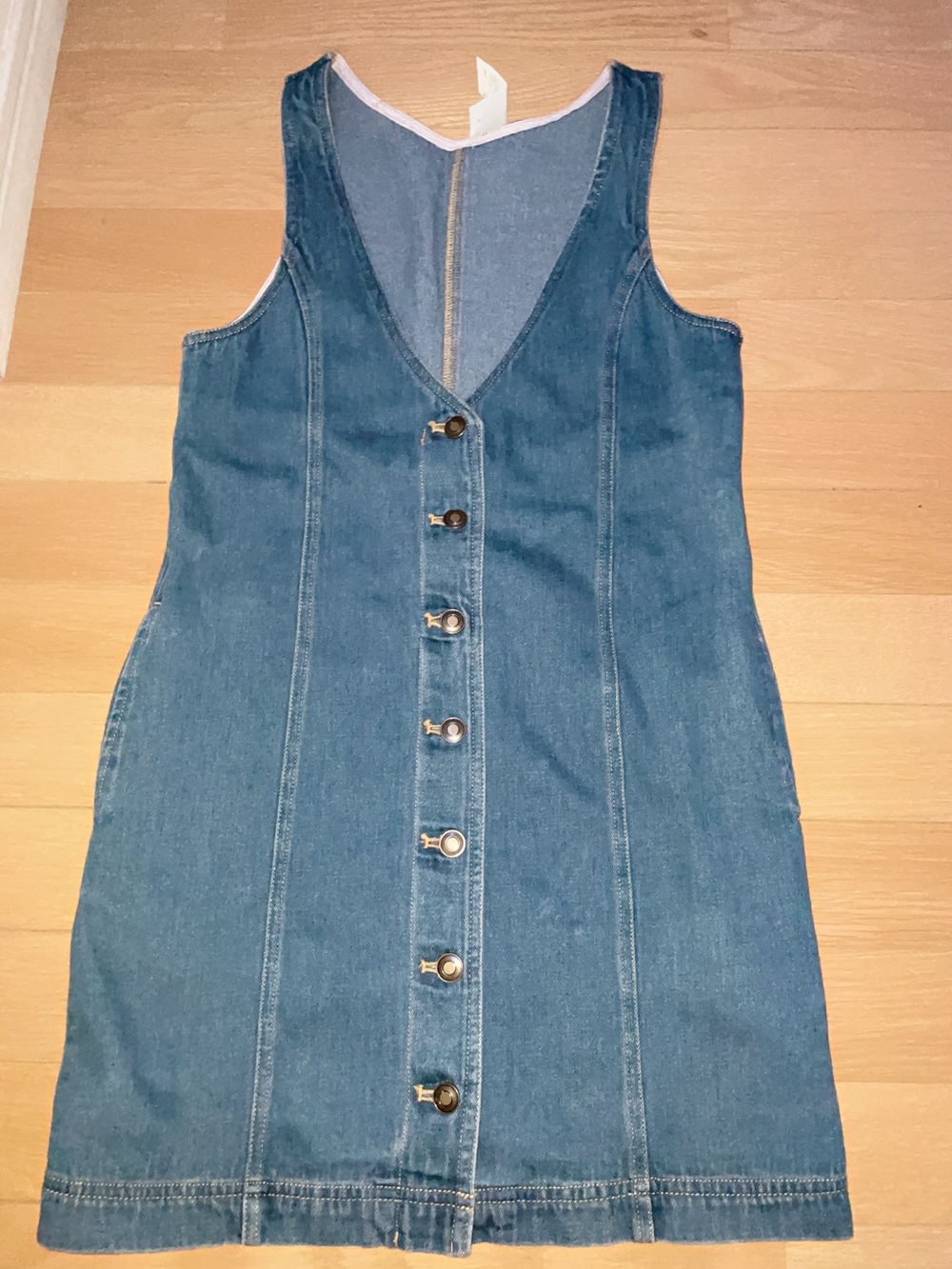 Sleeveless Blue Denim Button-Front Mini Dress